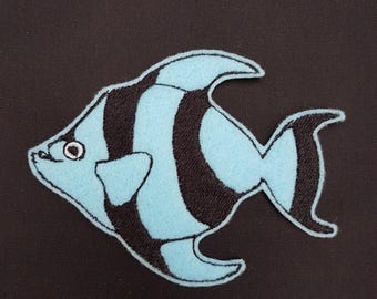 Blue Fish Embroidered Patch Badge Iron on or sew on