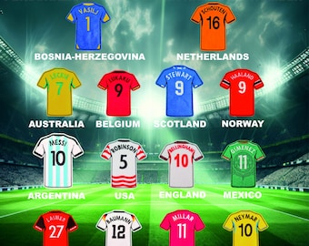 World Cup Football Embroidered Badge Team Shirts with Personalised Name and Number