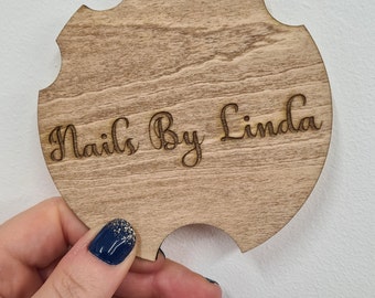 Personalised Wooden Nailfie Disc | Engraved Salon Business Sign