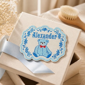 Personalised Embroidered Teddy Bear Name Patch, Iron On or Sew