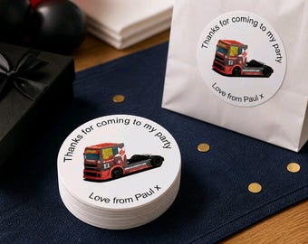 Personalised Truck Round Gift Bag, Sticker Label Seal Sweet Cone in 4 Sizes