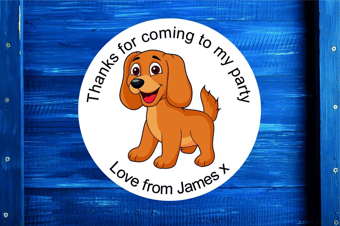 Personalised Pup Round Gift Bag, Sticker Label Seal Sweet Cone in 4