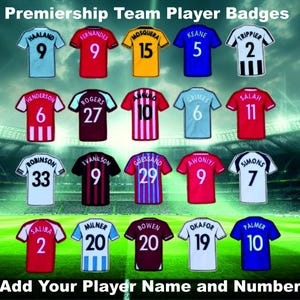 Premier League Football Embroidered Badge Team Shirts with Personalised Name and Number