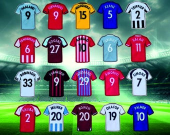 Premier League Football Embroidered Badge Team Shirts with Personalised Name and Number