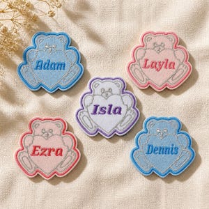Personalised Embroidered Teddy Bear Patch: Custom Name, Iron On/Sew On