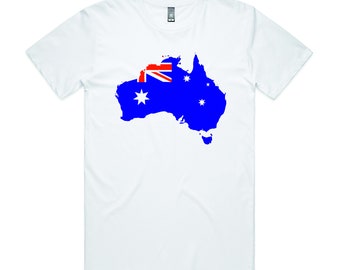 Australia Map Flag Printed T Shirt Retro Unisex Adult T Shirt Patriotic Flag Tee | Birthday Gift For Him Dad Women Mum