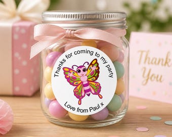Personalised Butterfly Round Gift Bag, Sticker Label Seal Sweet Cone in 4 Sizes