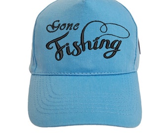 Gone Fishing Embroidered Baseball Cap Hat in 15 Colours and 25 Thread Colours