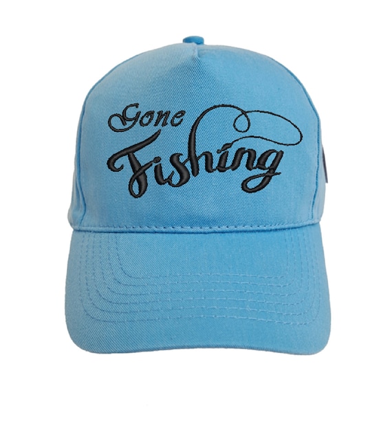 Gone Fishing Embroidered Baseball Cap Hat in 15 Colours and 25 Thread  Colours 
