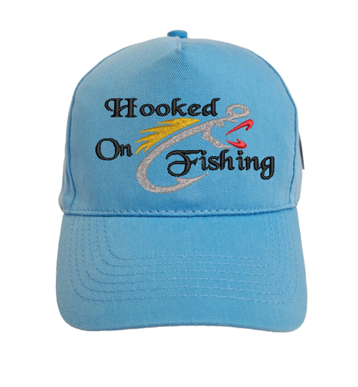 Hooked On Fishing Embroidered base ball cap hat in 13 Colours Etsy