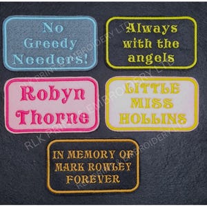 Personalised Embroidered Name Patch Badge Three lines oblong box Iron On Patch Sew On Patch Many Colours Custom Backpack T-shirt Hat Patches