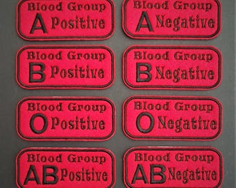 Blood Group Embroidered Patch Badge Iron on or sew on NHS Warning