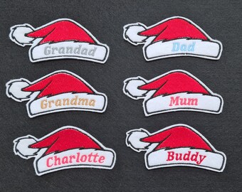 Personalised Embroidered Santa Hat Patch - Custom Iron-On Name Badge
