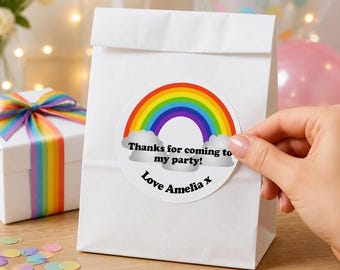 Rainbow Personalised Round Gift Bag, Sticker Label Seal Sweet Cone in 4 Sizes