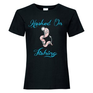 Hooked on Fishing DTG Printed T Shirt | Novelty Fishing Gift | Custom Design | High Quality Fit Cotton T-Shirt | Fishing Lure | Hook