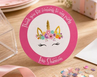 Unicorn Head Personalised Round Gift Bag, Sticker Label Seal Sweet Cone in 4 Sizes