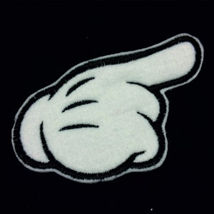 Mickey inspired Hand Pointing Right Embroidered Patch Badge Iron on or sew