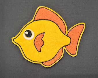 Tropical Fish Yellow Embroidered Badge Patch Iron on or Sew on Kids Funny Patch
