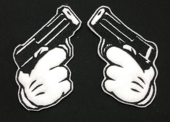 Badge Iron on or Sew On Mickey 2 Fingers Embroidered Patch