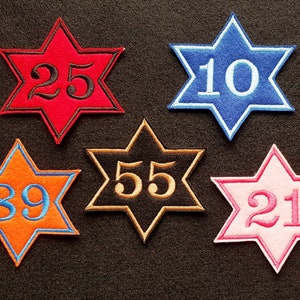 Personalised Number Star Patch, Embroidered Iron On Applique