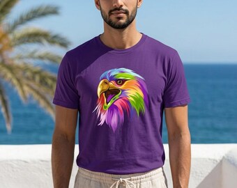 Colourful Eagle Head Print T-Shirt | Wildlife Art Unisex Tee