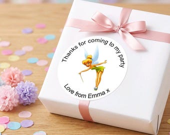 Personalised Tinkerbell Round Gift Bag, Sticker Label Seal Sweet Cone in 4 Sizes