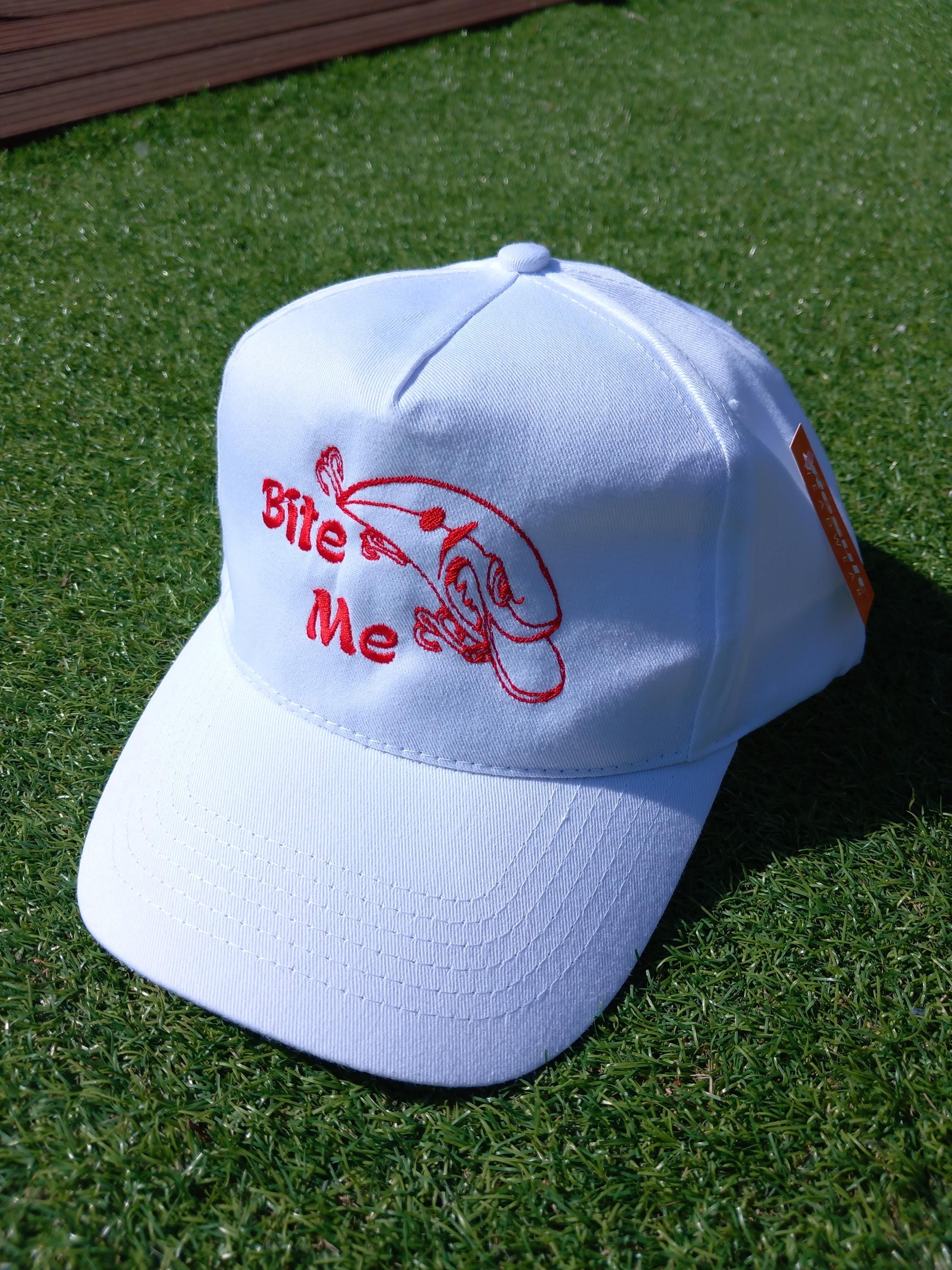 Bite Me Fishing Embroidered Baseball Cap Hat in 15 Colours and 25