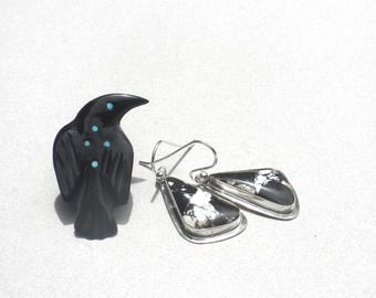 Gorgeous White Buffalo Turquoise Earrings - Sterling Silver, Turquoise, Black, White, Butterfly Wing Shape, Handmade