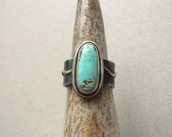 Iron Maiden Turquoise Ring - Sterling Silver, Natural Turquoise, Robins Egg Blue, Slim Oval, Wide Band, Handmade