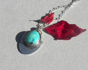 Turquoise Pendant - Sterling Silver, Sierra Nevada Turquoise, Blue-Green, Oval, Handmade