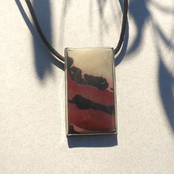 Beautiful Indian Paint Stone - Pendant, Sterling Silver, Jasper, Maroon, Black, Gray, Scenic, Rectangle, Large, Handmade