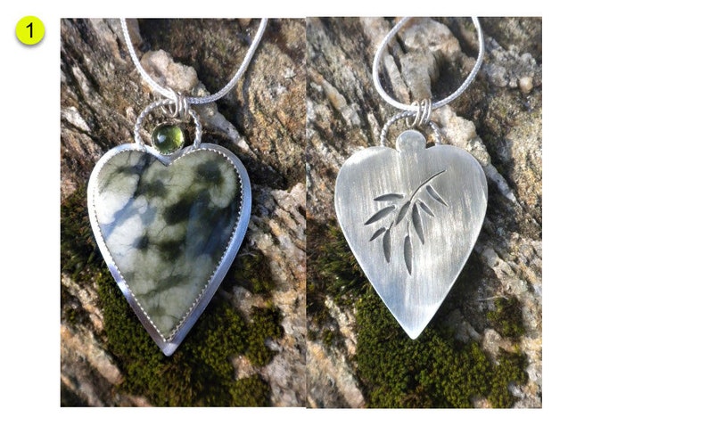 Tourmaline Valentines Gift Jade Shades of Green Pendant Sterling Silver Cutout on Back Bamboo Forest Jade and Tourmaline Heart