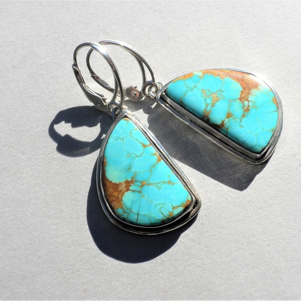 Bold Number 8 Mine Turquoise Earrings, Sterling Silver, Turquoise, Robin's Egg Blue, Toffee, Freeform, Rustic, Dangling, Handmade