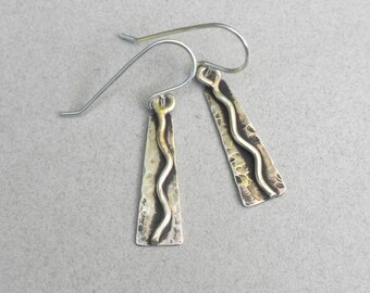 Rustic Organic Everyday Silver Earrings - Sterling Silver, Triangles, Textured, Partially Oxidized, Handmade