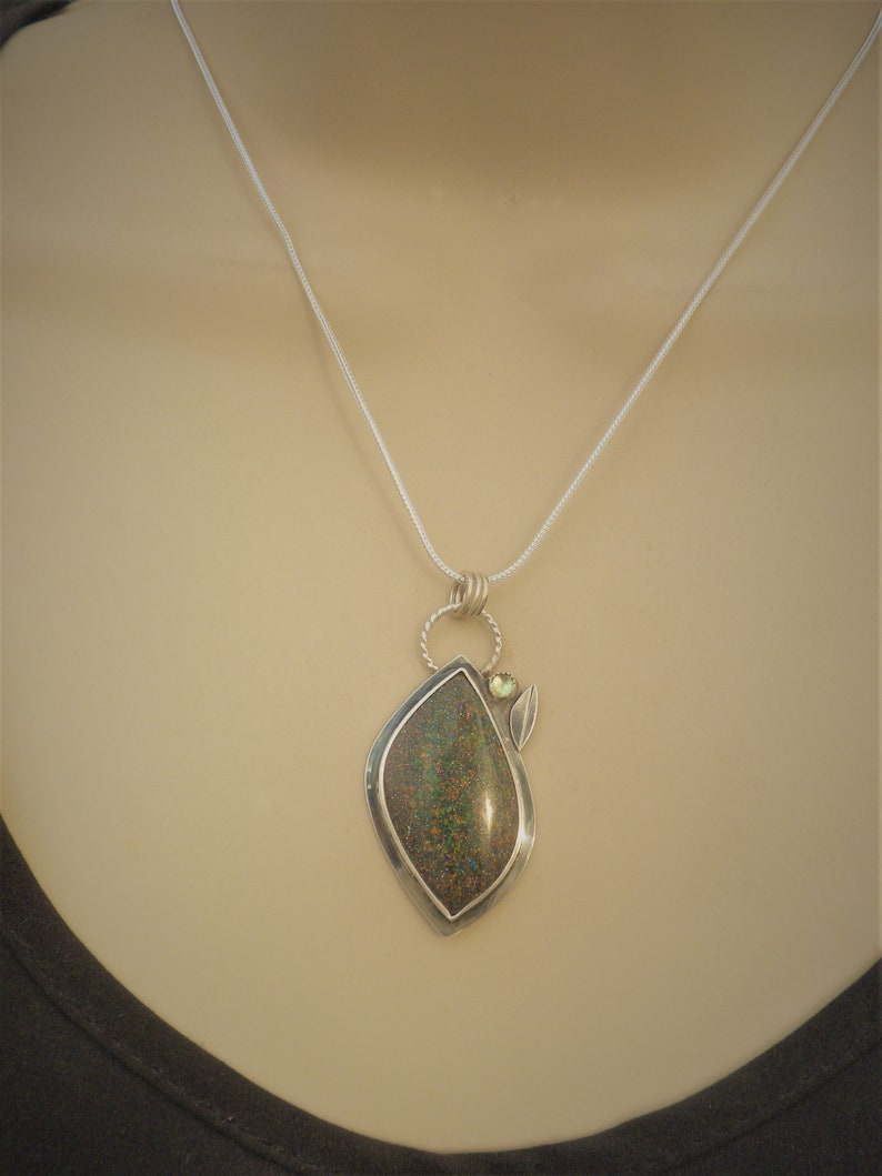 Andamooka Opal Pendant with Tourmaline Sterling Silver Etsy