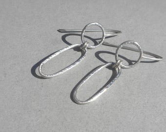 Contemporary Silver Earrings - Sterling Silver, Hammered Wire, Long, Handmade