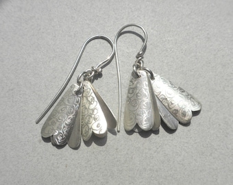Garden Earrings - Sterling Silver, Flower Petal, Textured, Contemporary, Handmade