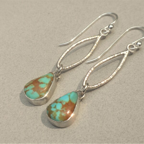 Turquoise Earrings - Sterling Silver, Tyrone Turquoise, Robin's Egg Blue, Toffee, Teardrops, Dangling, Handmade