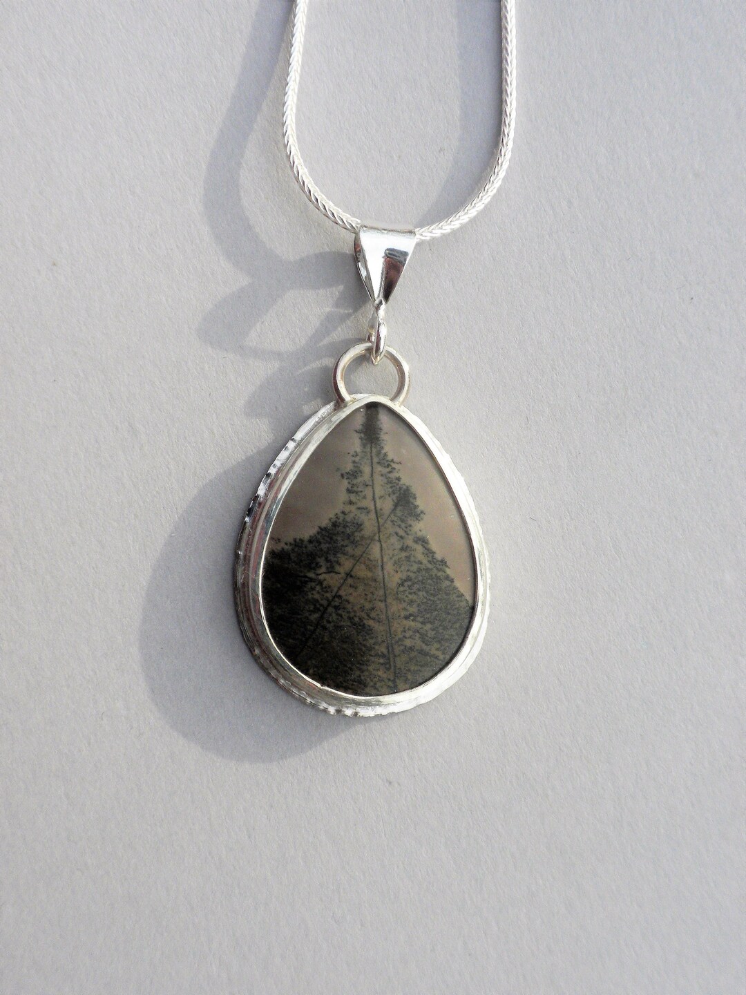 Nature's Paintbrush Pendant, Sterling Silver, Nature's Paintbrush Jasper, Teardrop, Mauvegray
