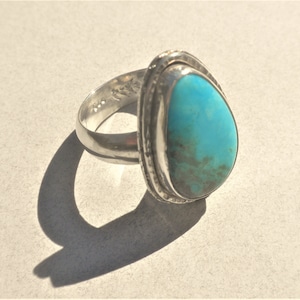 Kingman Turquoise Ring - Sterling Silver, Turquoise, Teardrop, Robin&#39;s Egg Blue, Matrix, Handmade