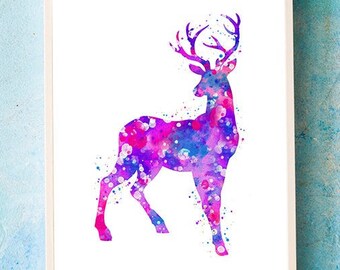 Digital Download Colorful Watercolor Deer Art Print Poster, Deer Gifts Print, Watercolor Deer Poster, Nature Lover Gift