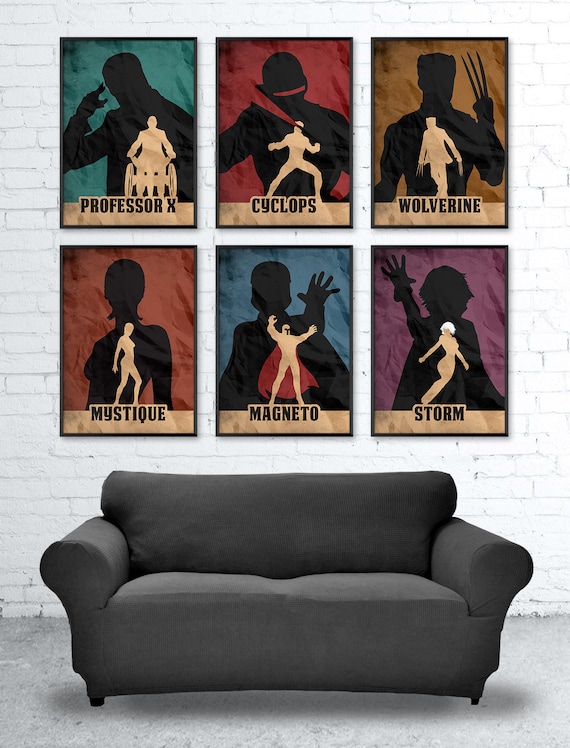 X Men Movie Poster Set Professor X Magneto Wolverine Storm Mystique Cyclops Minimalist Poster