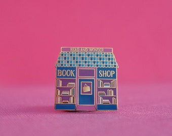 Buch Shop Emaille Pin | Blau und Pink Variante