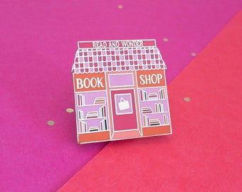 Book Shop Enamel Pin | Orange and Pink Variant