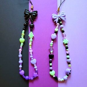 Lilac and Gooseberry | Yennefer | Beaded Phone Charm | Obsidian Star | Sorceress | Phone Strap