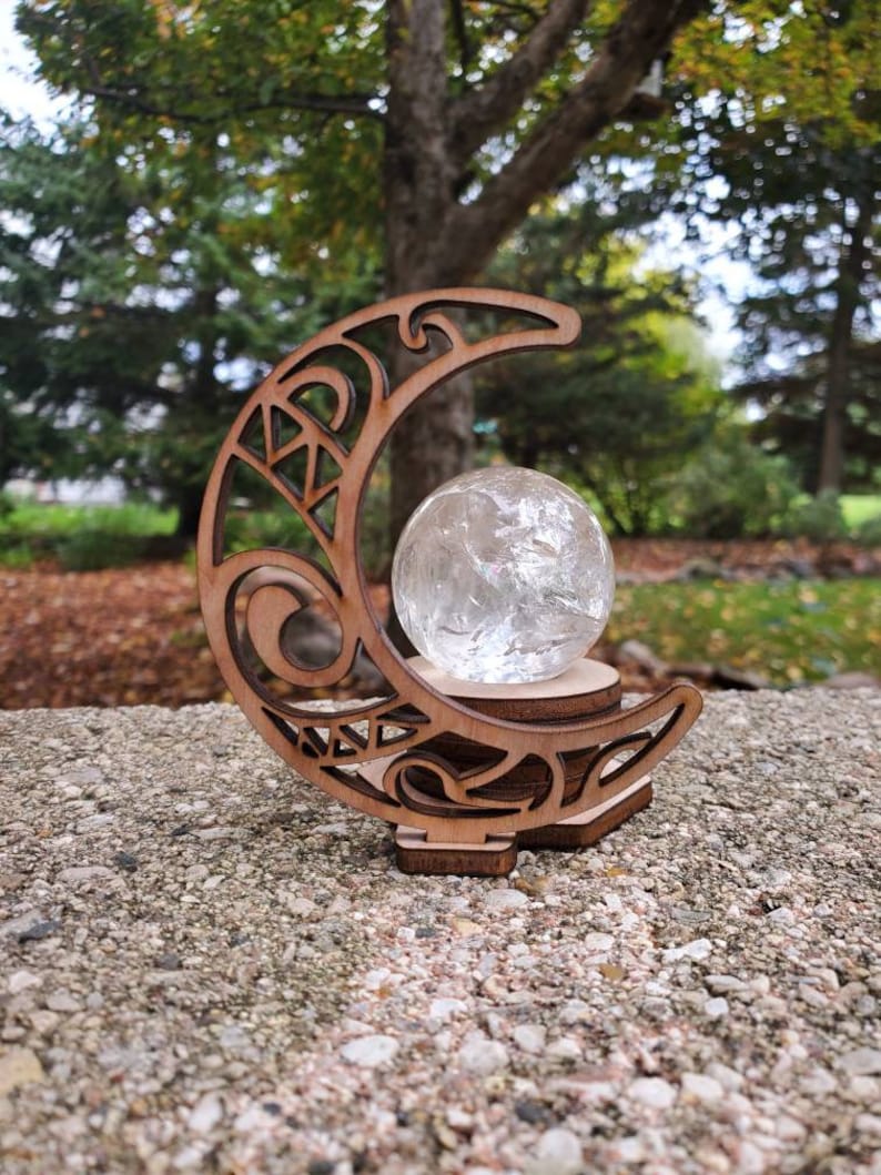 Crescent Moon Sphere Stand / Quality Handmade/ Wooden/ Crystal Ball Stand/Globe Stand /Metaphysical Crystals/ New Age/ Moon Phase/ Free Ship 