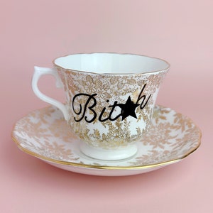 Hand Painted Bit/ch Floral Vintage Teacup and Saucer. Mature