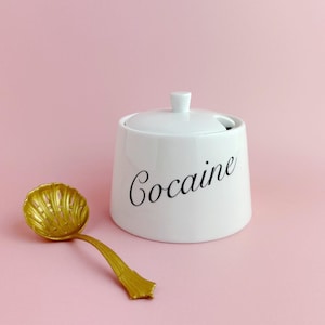 Cocaine Sugar Bowl with Lid | White Ceramic Apothecary Jar | Subversive Drug Kitchen Storage Pot | Spoon NOT INCLUDED