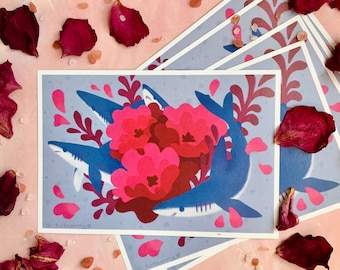 Mako Hai Ozean Floral Mini Kunstdruck
