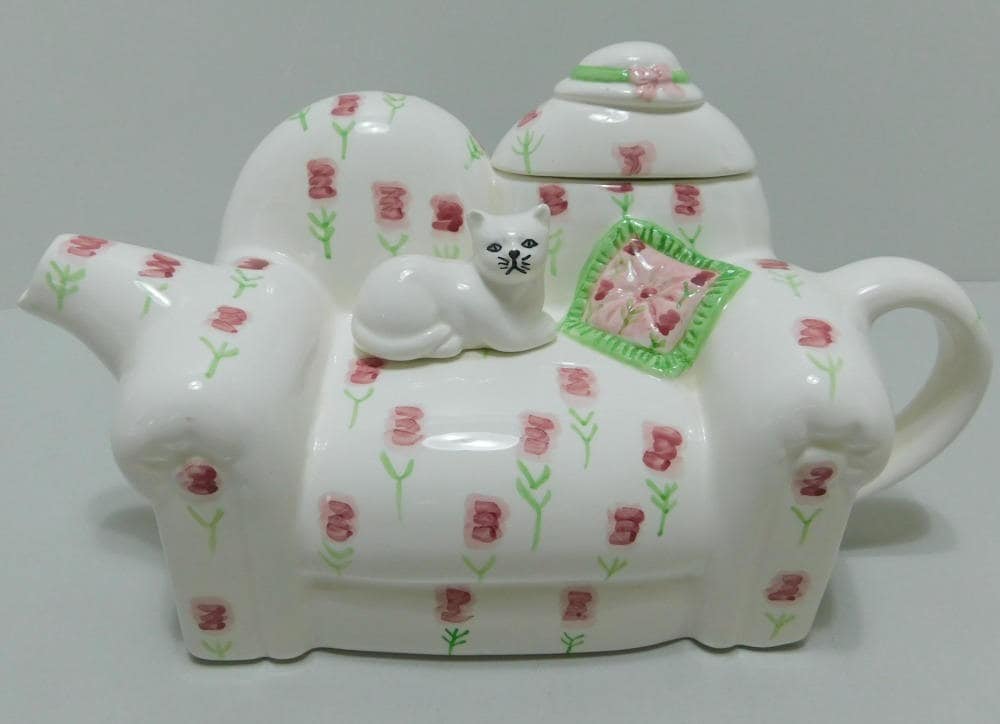 CatOnASofaTeapot Cardinal Inc Floral Pillow Porcelain 1993 Etsy
